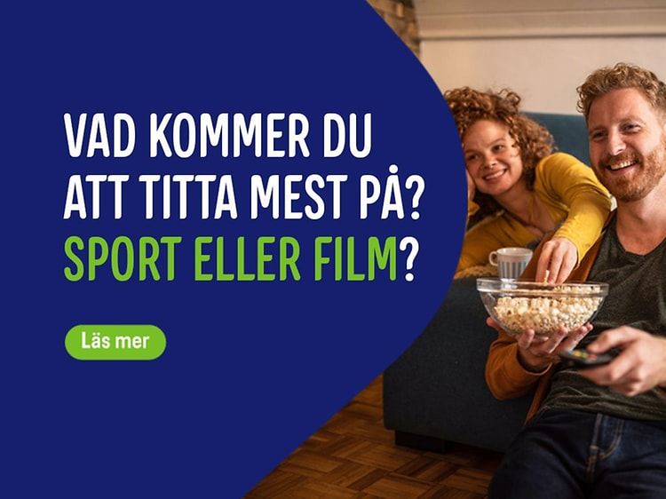 Elgiganten banner med texten "Vad kommer du att titta mest på? sport eller film?".