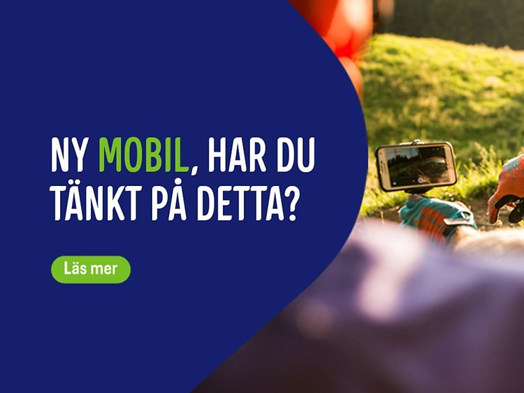 Elgiganten banner med texten "Ny mobil, har du tänkt på detta?".