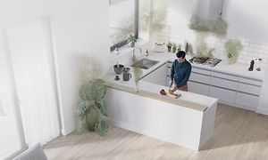 Illustration av föroreningar i ett kök där en man lagar mat