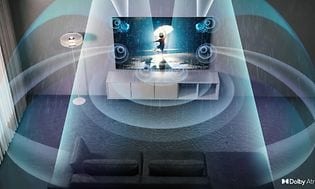 Samsung- Illustrerade ljudvågor från TV-skärm i ett vardagsrum