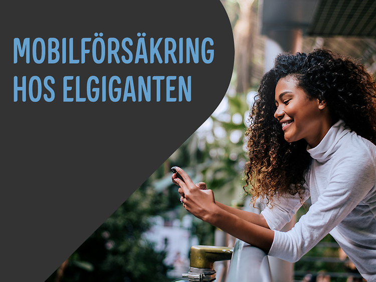 Mobilförsäkrings banner med texten "Mobilförsäkring hos Elgiganten".