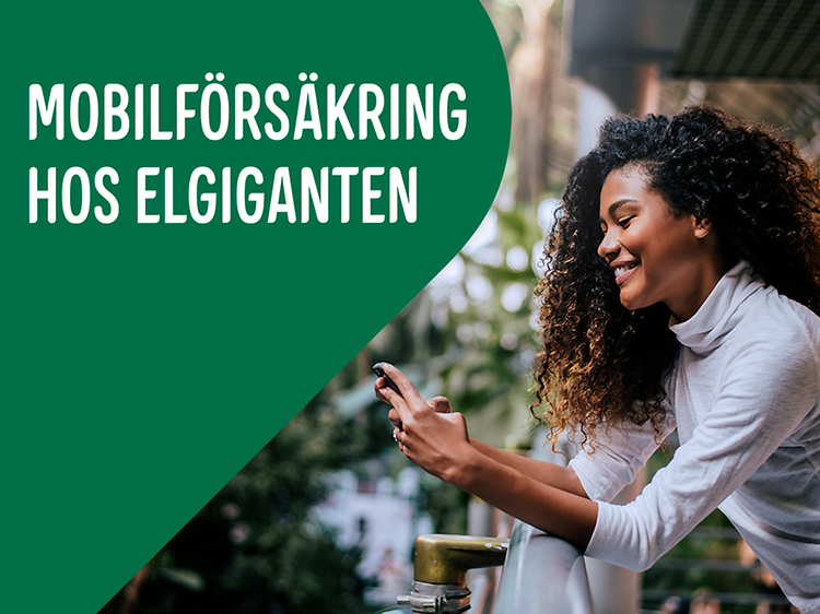 Mobilförsäkrings banner med texten "Mobilförsäkring hos Elgiganten".