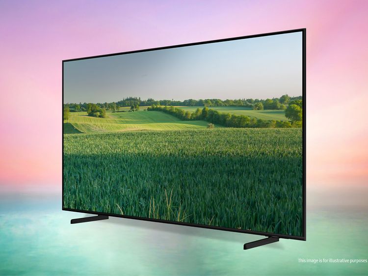 Samsung-TV-Q60B med gröna ängar och himmel
