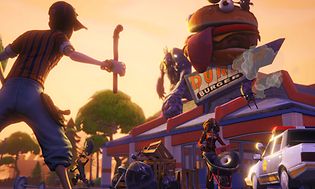 Screenshot från Fortnite med en stor burgare