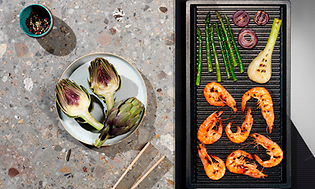 MDA-Hobs-Vegetables and shrimps on a frying pan