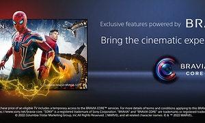 Sony-Bravia XR info på engelska och Spiderman på skärm
