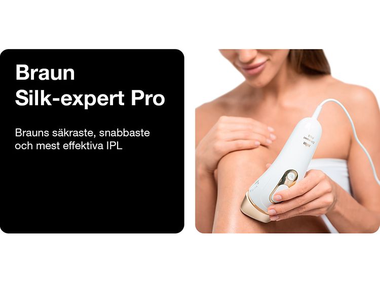 En kvinna som använder Braun Silk-Expert Pro IPL. Brauns säkraste, snabbaste och mest effektiva IPL