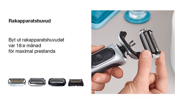 Braun rakapparat reservdelar och en hand som tar av Braun rakhuvud