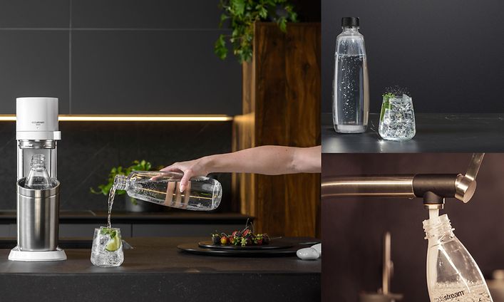 Tre bilder i en av Sodastream-flaskor