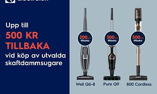 Electrolux Cashback kampanj 2022 info med tre olika Electrolux dammsugare