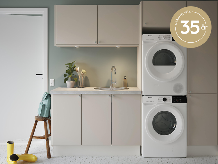 Epoq Core Grey Mist tvättstuga och logotyp med 35 års garanti