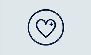 Hjälp- och support ikon, ett illustrerat hjärta med plåster inuti en cirkel