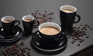 Miele -Coffee machines - Four coffee cups on a table with coffee beans