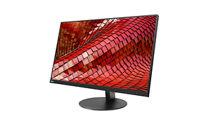 IPS-panel från Lenovo avsedd för grafiskt arbete. Närbild på rött blänkande mönster på bildskärmen, vit bakgrund.