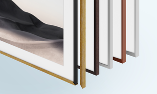 Samsung-The Frame ramar i olika färger bredvid varandra