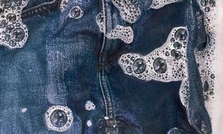 Close up on wet jeans