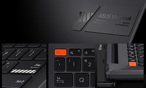 Närbild av tangenter som designats på ett lite annorlunda sätt på ett Vivobook S14 tangentbord