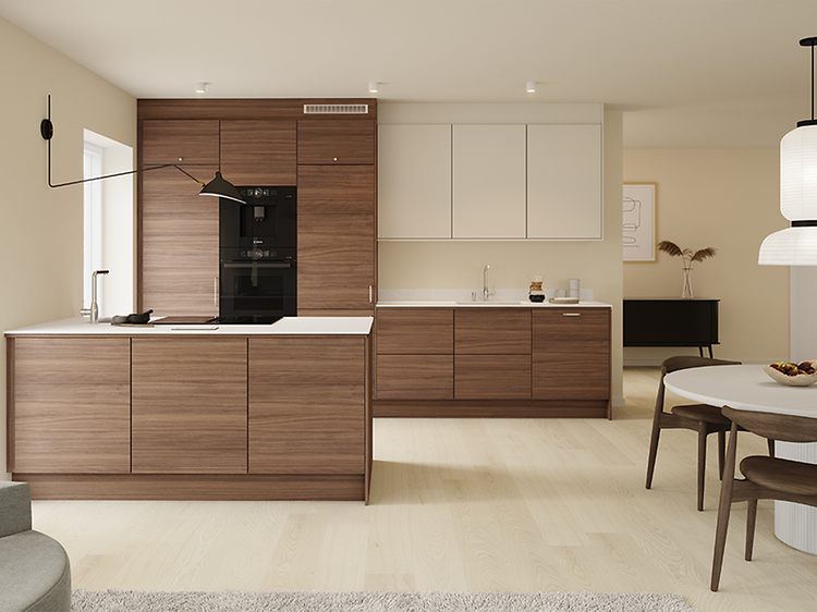 Ett Epoq Edge Walnut & Trend Warm White kök.