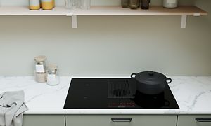 Epoq Trend Sage Loftkök: närbild av en spishäll med fläkt.