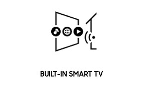Illustrerad built-in smart-tv-ikon med en TV och symboler för play/internet/musik