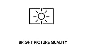 Illustrerad Bright picture quality-ikon med en sol i en ruta (TV-skärm)