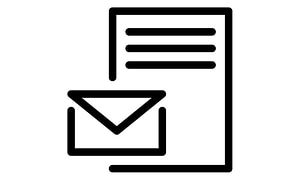 Illustrerad ikon med ett kuvert bredvid ett brev