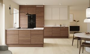 EPOQ - K12 - Kitchen - Edge Walnut - Trend Warm White - Island - Nordic - Integrated Appliances - Open Floorplan - Dining table