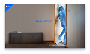 En kvinna är på väg att gå in i ett hem och upptäcks av D-link Full HD-säkerhetskamera med dess intelligenta persondetektering