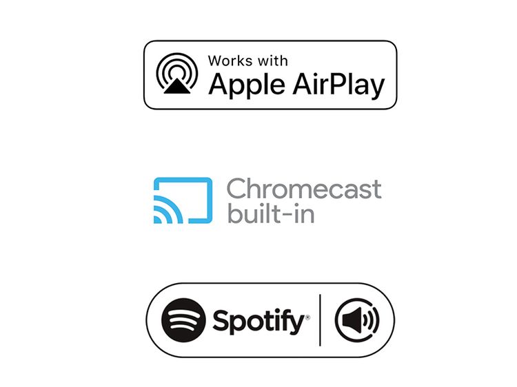 Logotyper för AirPlay, Google och Spotify