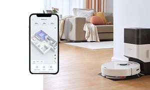 Vit Roborock Q7 Max Plus och mobilapp