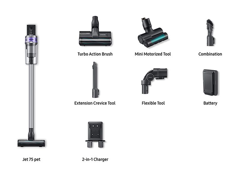 Samsung Jet dammsugare och vad som finns i kartongen