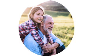 Girl hanging on shoulders of older man