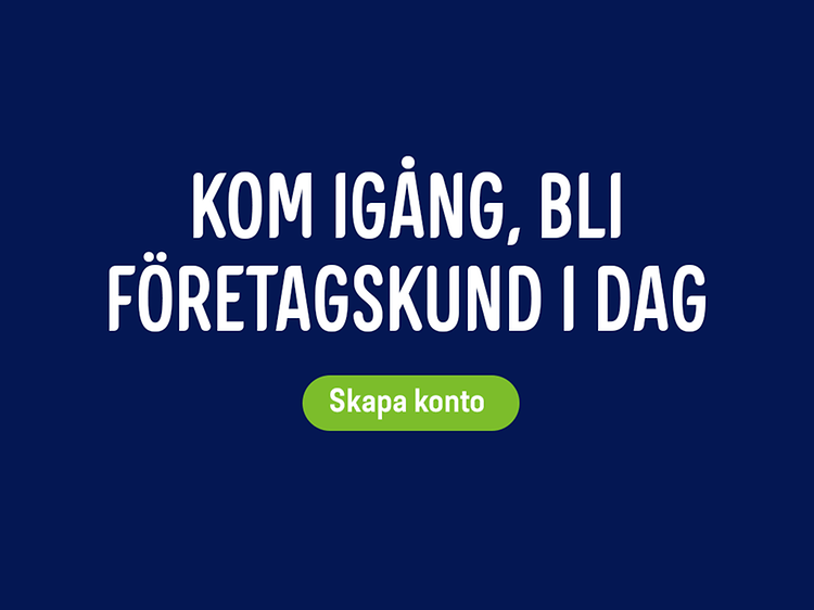 Banner där det står "Kom igång, bli företagskund idag Skapa konto"