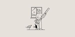 Drawing of woman and child holding a big ruler