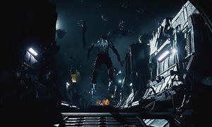 Screen shot of the Dead Space game with a dark character floating in the air