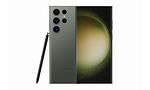 Product iage of a Samsung Galaxy S23 Ultra in green and s pen