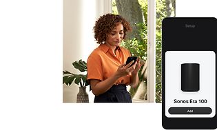 Kvinna som installerar Sonos Era 100 med en smartphone
