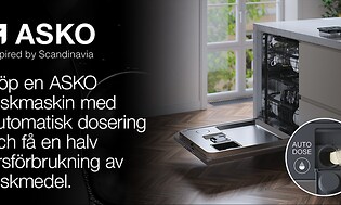 Köp en ASKO diskmaskin med automatisk dosering och få en halv årsförbrukning av diskmedel