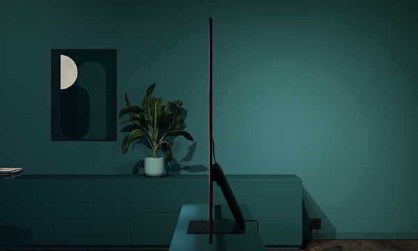 Samsung OLED-TV med ultratunn design i ett vardagsrum