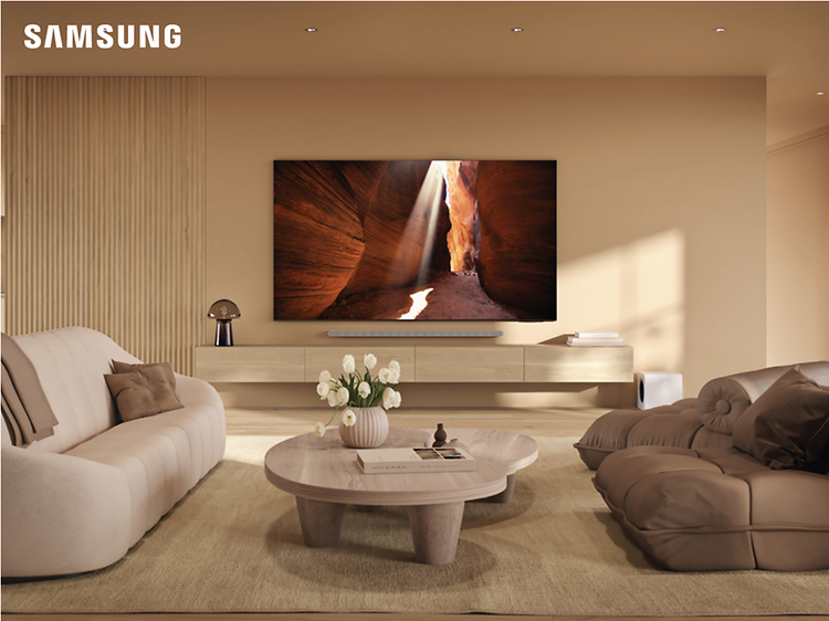 Samsung TV on a living room wall
