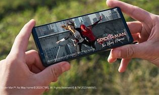 Skärmen på Xperia 1 V med Spider-Man