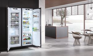 Miele fridge and freezer combo in a open kitchen solution