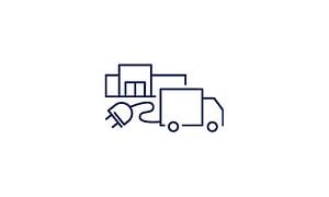Illustration of a truck, store and a power cord
