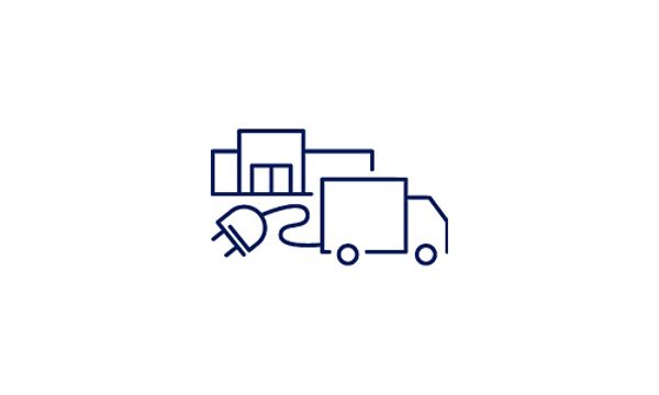 Illustration of a truck, store and a power cord