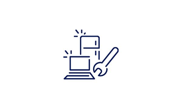 Illustration of a laptop and fridge next to a large wrench