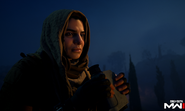 Screenshot of Farah Karim in a hood looking into the distance