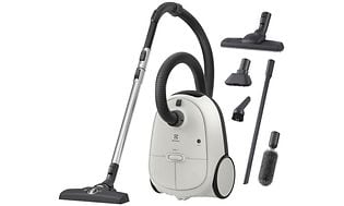 Electrolux Clean 600 Bagged vacuum cleaner in white with nozzles included