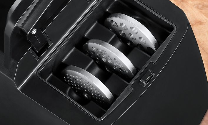 Close-up of Bosch meat grinders stainless steel discs