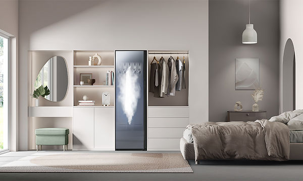 Samsung AirDresser del av interiören i ett modernt sovrum