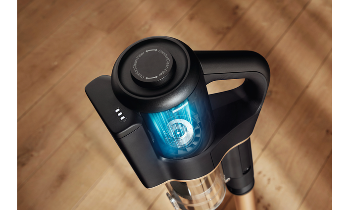Miele Duoflex HX1 skaftdammsugare med fokus på den kraftfulla motorn